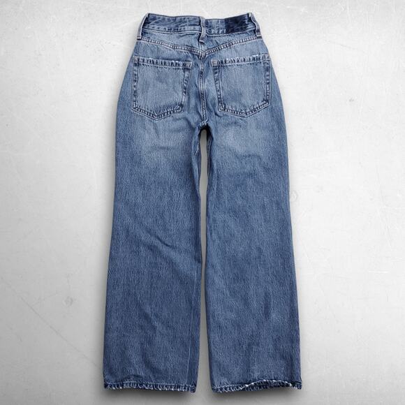 Hollister Ultra High Rise Baggy Jeans Straight Leg Distressed Women 23S Md Blue - Picture 2 of 13